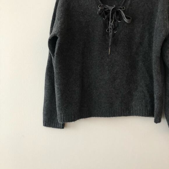 Rails Olivia Cashmere Blend Lace Up Sweater in Charcoal Grey - Picture 4 of 8
